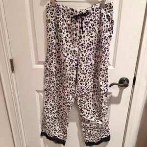 Victoria's Secret Pink Leopard Print Satin Pajama Pants with Black Lace Trim